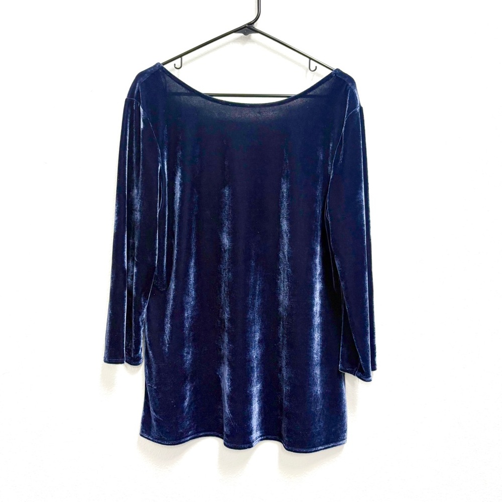 Deep Blue Velvet 3/4 sleeve top scoop back holiday luxe soft XL Banana Republic